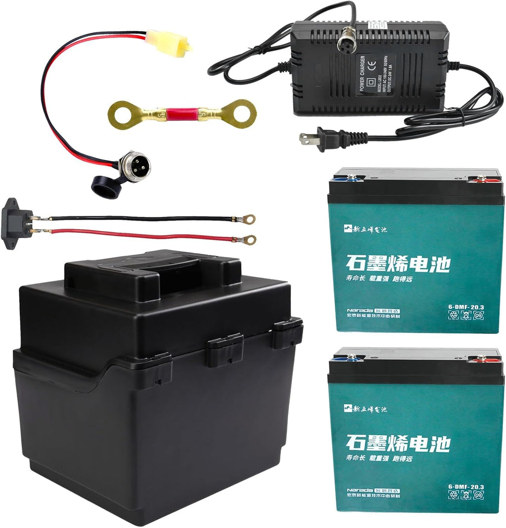 2pcs 6-DZF-20 6-DMF-20 6-DZM-20 12V 20AH Sealed Lead-Acid Battery Rechargeable & Battery Box for 24V Mobility Scooter Dirt Bike Lawn Mower Motorcycle ATV Quad Golf Cart Go Kart Wheelchair