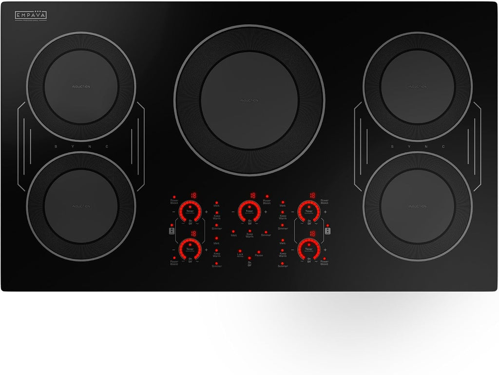 Built-in Electric Induction 36 Inch, Bridge-SYNC Element Auto RapidHeat, 3 Preset Modes, Pan Sensor, Hardwired 208~240V, 50A, Black Vitro Ceramic Glass