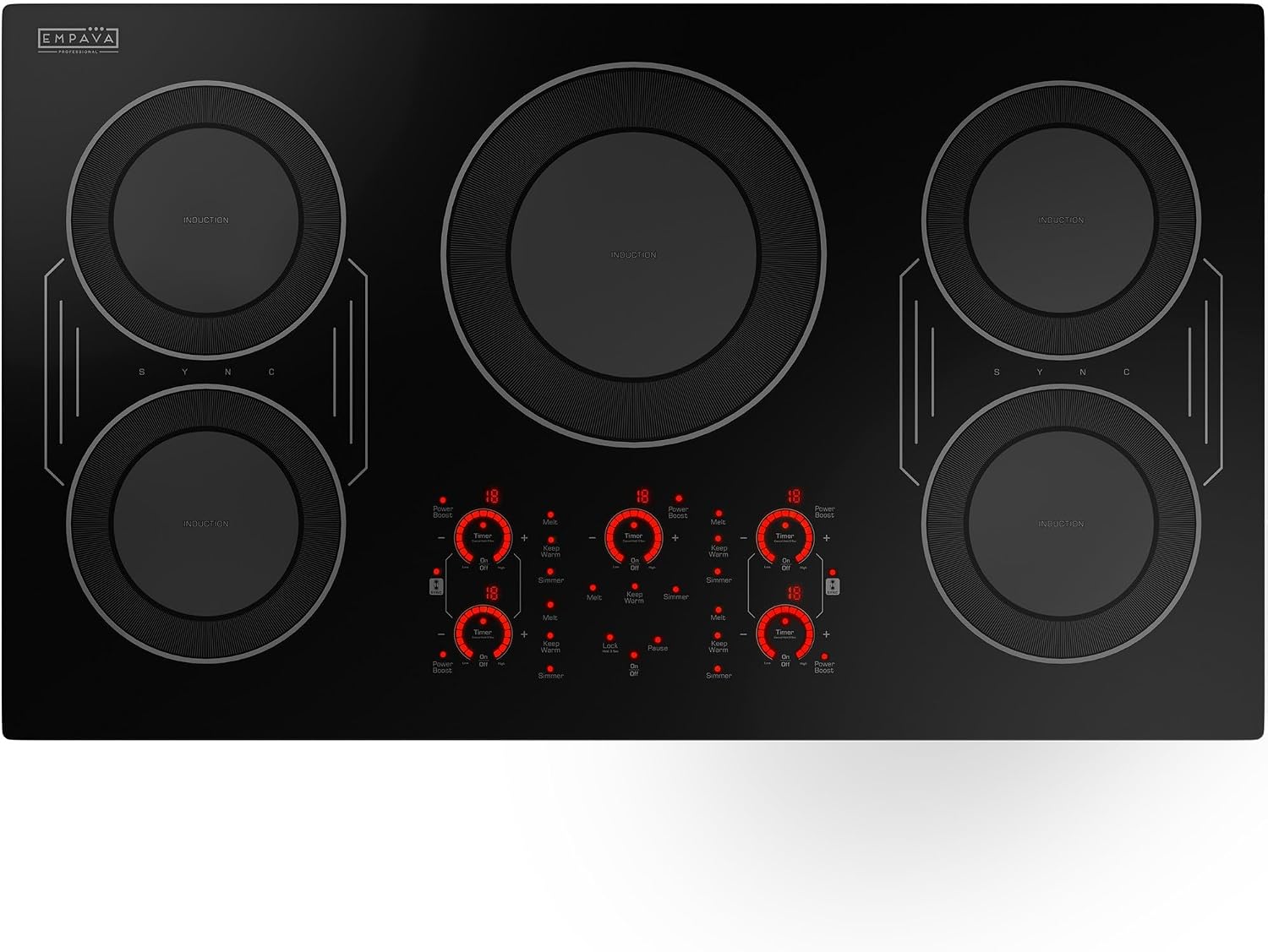Built-in Electric Induction 36 Inch, Bridge-SYNC Element Auto RapidHeat, 3 Preset Modes, Pan Sensor, Hardwired 208~240V, 50A, Black Vitro Ceramic Glass