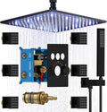 Enga Thermostatic Shower System with Body Jets (Use All Functions At A Time), Ceiling Mounted 12 Inch LED Rain Shower with 6 Body Spray Jets and Handheld Shower Faucet Set, Matte Black