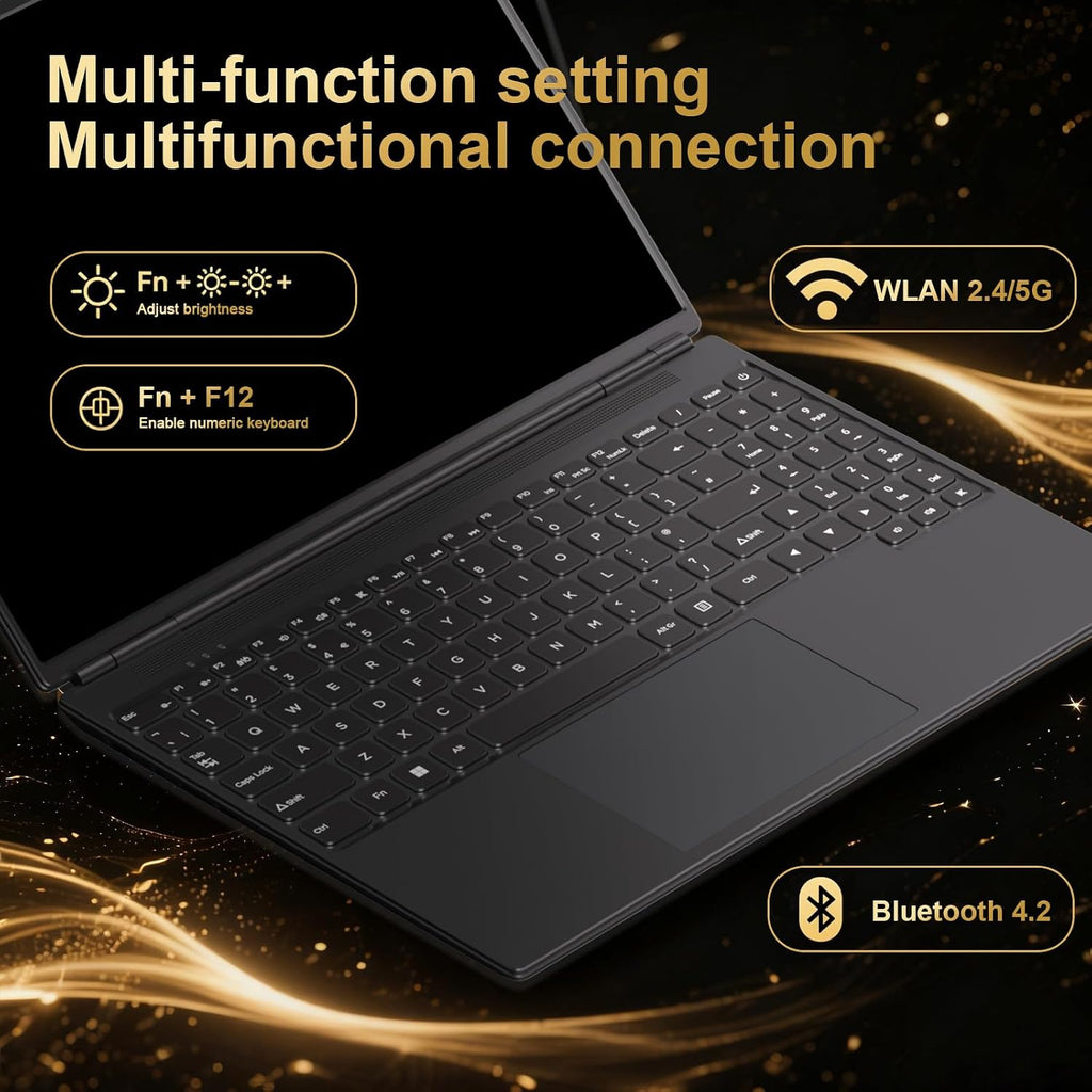 2025 16 Inch Gaming Laptop N5095 (Up to 2.9 GHz) 12GB+512GB SSD Support 1TB Expand Win 11 Laptops 1920 * 1200 FHD Screen 5G WiFi BT 4.2 Webcam Cooling Fan Numeric Keypad -Black