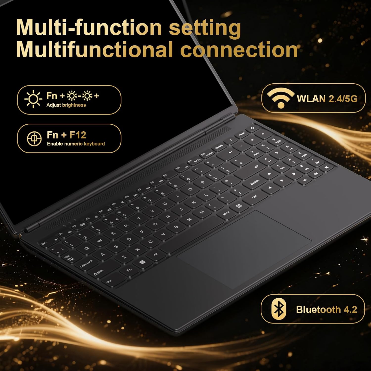2025 16 Inch Gaming Laptop N5095 (Up to 2.9 GHz) 12GB+512GB SSD Support 1TB Expand Win 11 Laptops 1920 * 1200 FHD Screen 5G WiFi BT 4.2 Webcam Cooling Fan Numeric Keypad -Black