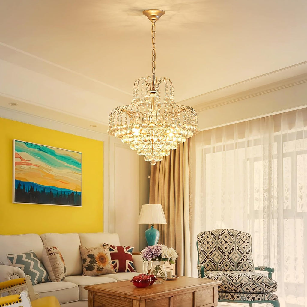 WUZUPS Crystal Chandelier Pendant Flushmount Ceiling Light Modern Lighting Fixture for Bedroom Hallway Bar Kitchen Bathroom, H 17.3' x W 18.9', Silver, E12 Base