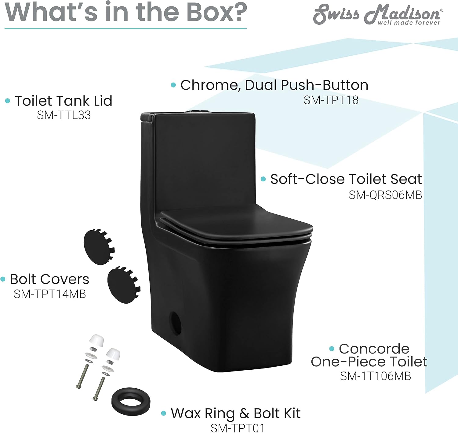 Concorde One-Piece 12' Rough-in 1.1/1.6 GPF Dual Top Flush Square Toilet in Matte Black