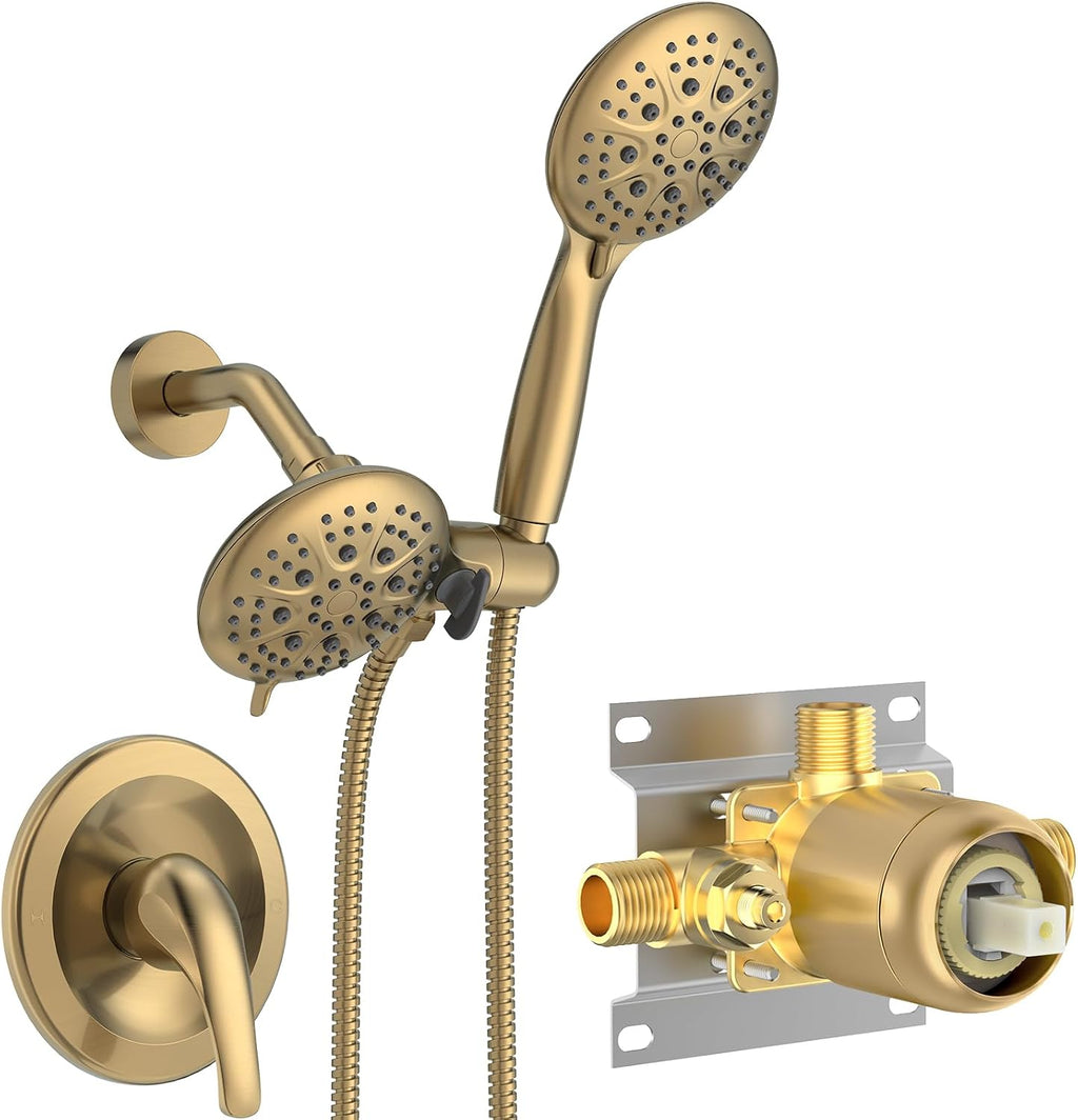 SR SUN RISE High Pressure 3-Way Rainfall Shower Faucet, 3 in 1 Shower Head and Handheld Shower Combo Set with 71' Hose, Easy to Clean Bathtub or Pets, Valve and Shower Trim Kit, Brushed Gold