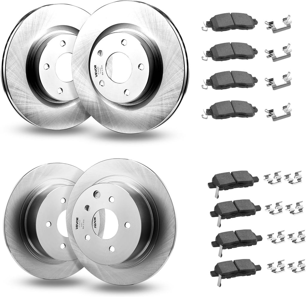 VEVOR Front and Rear Brake Kit Compatible with 2013 Nissan Altima (Base, SL, SV & S Sedan), 2014-2018 Nissan Altima, 2019-2023 Nissan Altima (with Manual Parking Brake), Hollow Structure Front Rotors