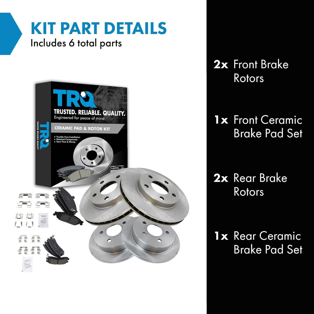 TRQ Front and Rear Brake Pad and Rotor Set Ceramic Compatible with 1999-2004 Oldsmobile Alero 1999-2005 Pontiac Grand Am