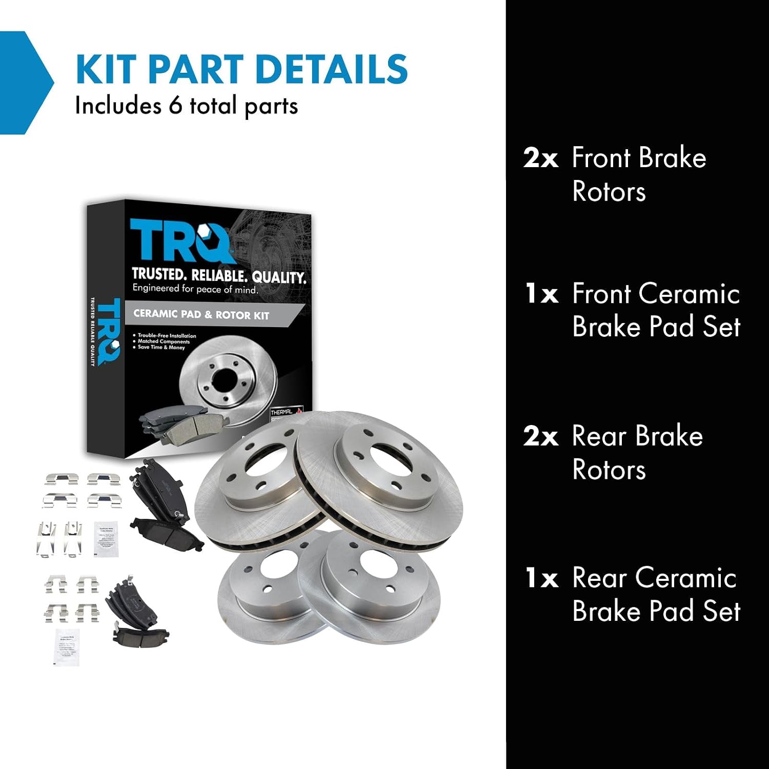 TRQ Front and Rear Brake Pad and Rotor Set Ceramic Compatible with 1999-2004 Oldsmobile Alero 1999-2005 Pontiac Grand Am