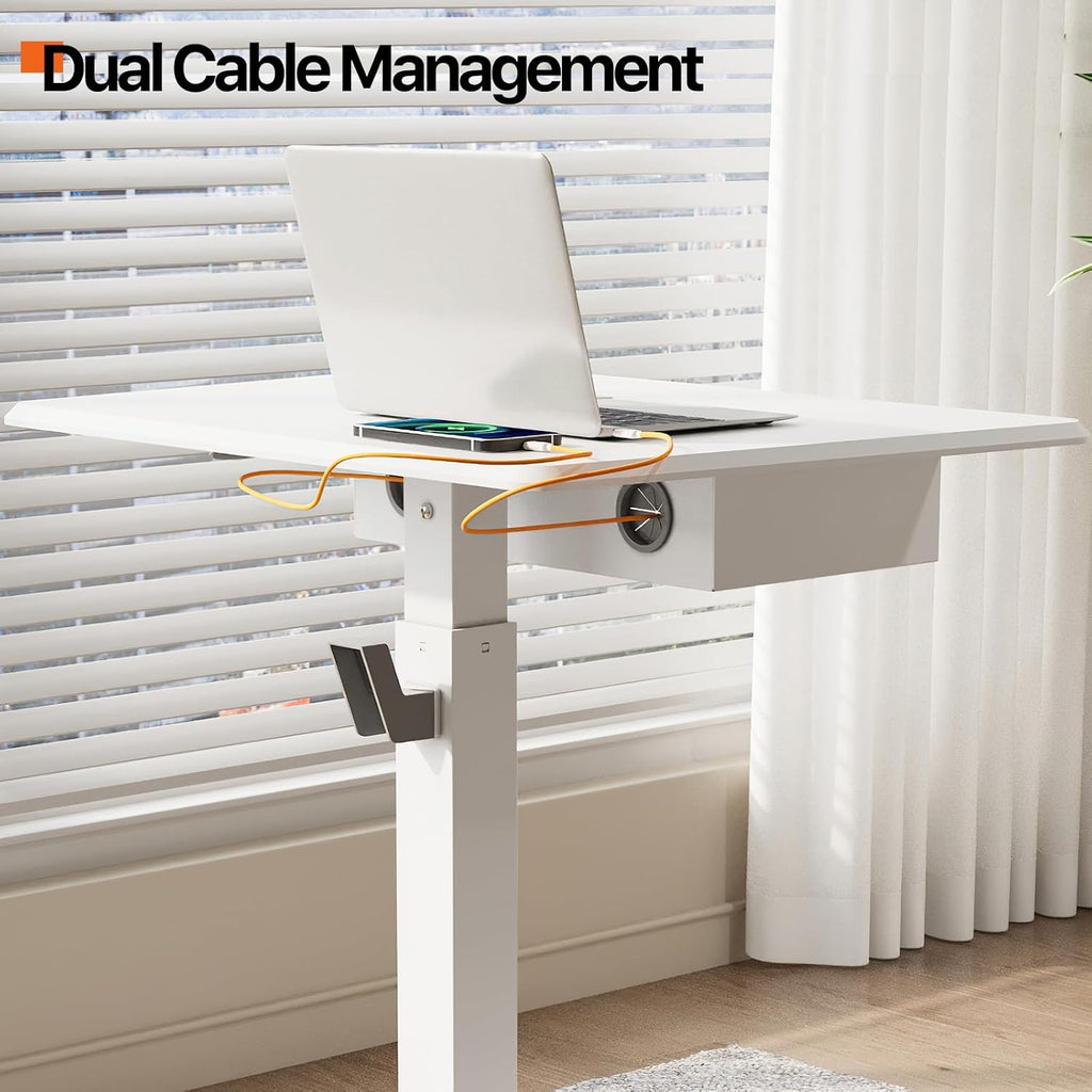 JOY Worker Mobile Standing Desk With Storage Drawer, Pneumatic Height Adjustable Laptop Workstation, White Rolling With Wheels for Home Office Classroom