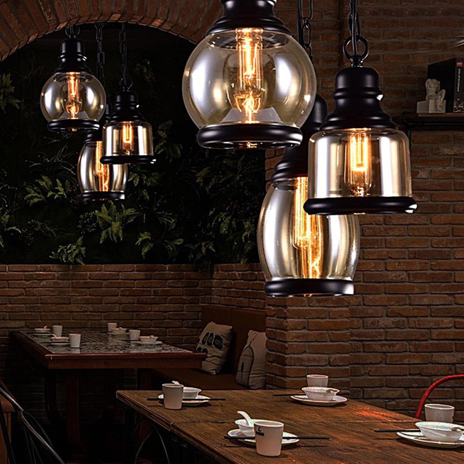 Chandelier Light Vintage Amber Glass Pendant Light Industrial Wrought Iron Hanging Lamp Mini Modern Black Adjustable Ceiling Chandelier Lights Fixture for Kitchen Island Farmhouse Loft Bar Hallway Han