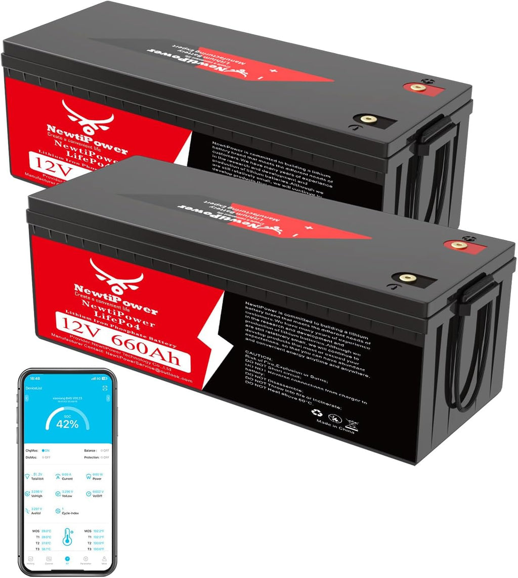 12V 660Ah(2Packs) LiFePO4 Battery Small Size, 16.8KWh Lithium Battery with 250A BMS, Up to 10000+ Rechargeable Cycles, Perfect for RV Camping, Trolling Motor, Solar Power Storage (12V*660Ah*2Packs)