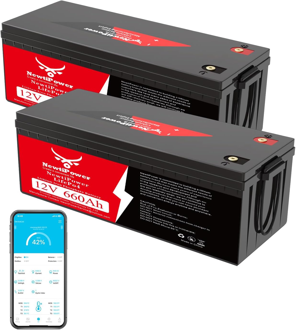12V 660Ah(2Packs) LiFePO4 Battery Small Size, 16.8KWh Lithium Battery with 250A BMS, Up to 10000+ Rechargeable Cycles, Perfect for RV Camping, Trolling Motor, Solar Power Storage (12V*660Ah*2Packs)