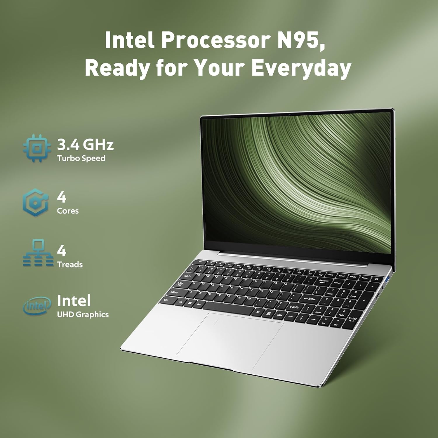 2026 Latest 15.6'' Laptop Compatible with Windows 11, Quad-Core Processor N95(Beat i7-7600U), 8GB RAM 256GB SSD, 1080p FHD Display, Backlit Keyboard, 8000mAh Battery, Mini-HDMI, WiFi5, TF Card Slot