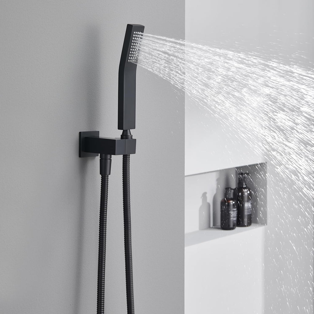 Shower System 12 Inches Rain Shower Combo Set Black Ceiling Mount Shower Faucet Bathroom Faucets with Rainfall Shower Head and Hand Shower
