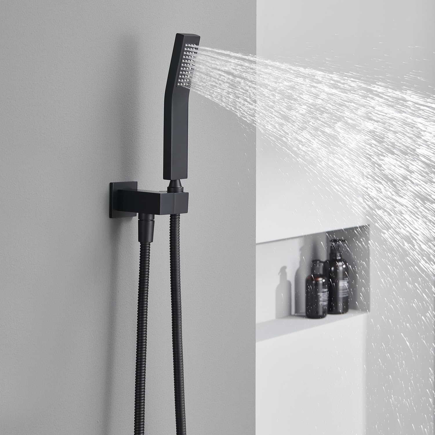Shower System 12 Inches Rain Shower Combo Set Black Ceiling Mount Shower Faucet Bathroom Faucets with Rainfall Shower Head and Hand Shower