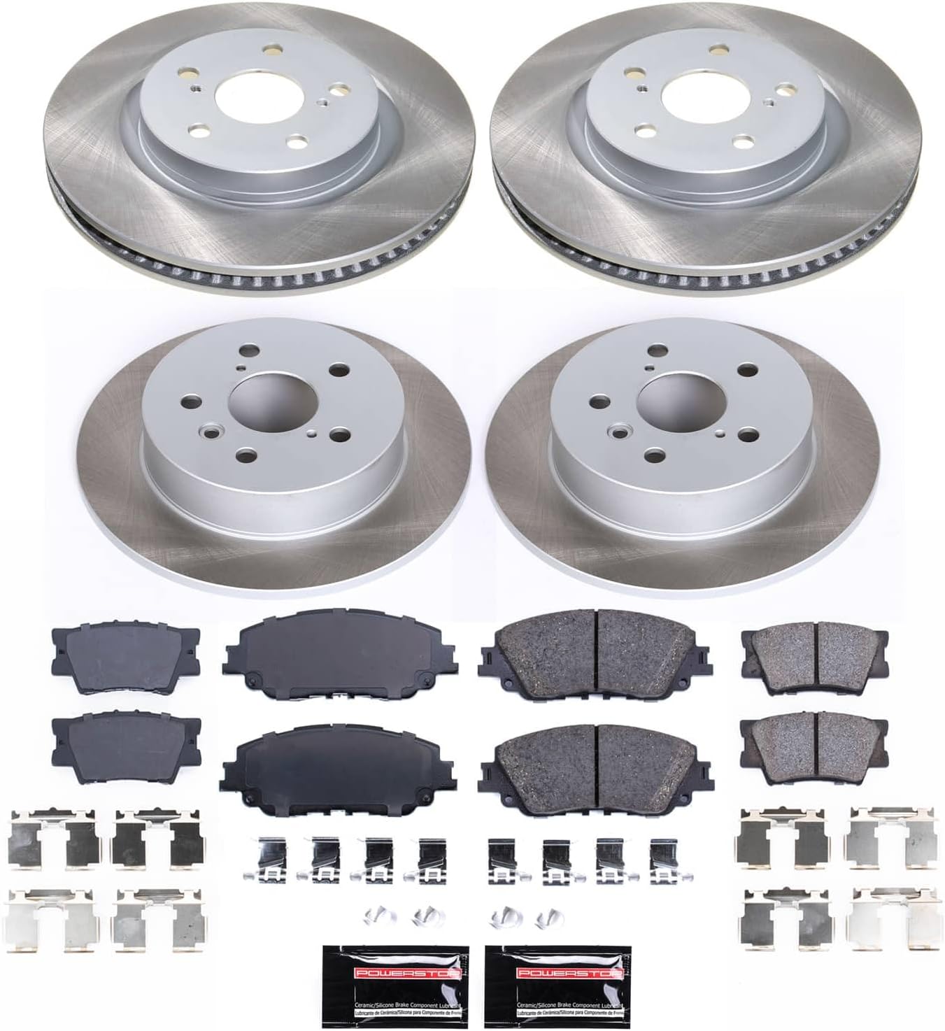 PowerStop Front and Rear Brake Kit for Toyota Camry 2018-24 - Ceramic Brake Pads + Semi Coated Rotors Replacement, SC7931