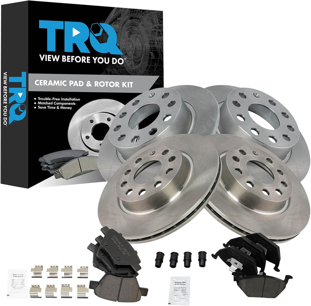 TRQ Front and Rear Brake Pad and Rotor Set Ceramic Compatible with 2011 Volkswagen Jetta