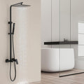 Exposed Shower System with Rain Shower and Handheld Sprayer, Outdoor Shower Fixture with Tub Spout, Rainfall Showerhead Faucet Combo Set for Bathroom Height Adjustable Shower Mixer Matte Black