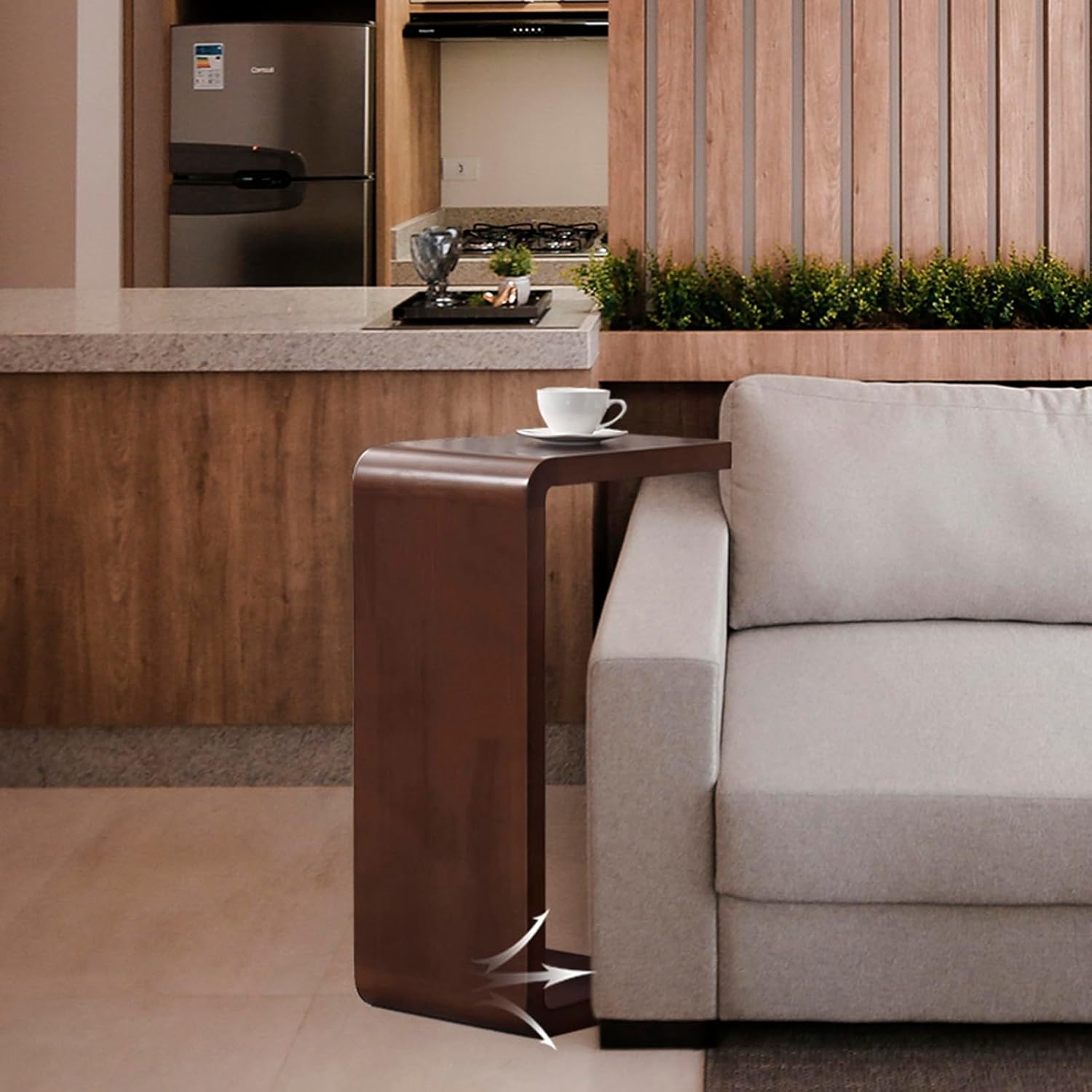 C Shaped End Table, Solid Wood Sofa Side Table for Couch, Bed, and Living Room, Space-Saving Small Snack Table for Bedroom, Office, or Balcony, Wooden Nightstand for Laptop and Narrow Spaces