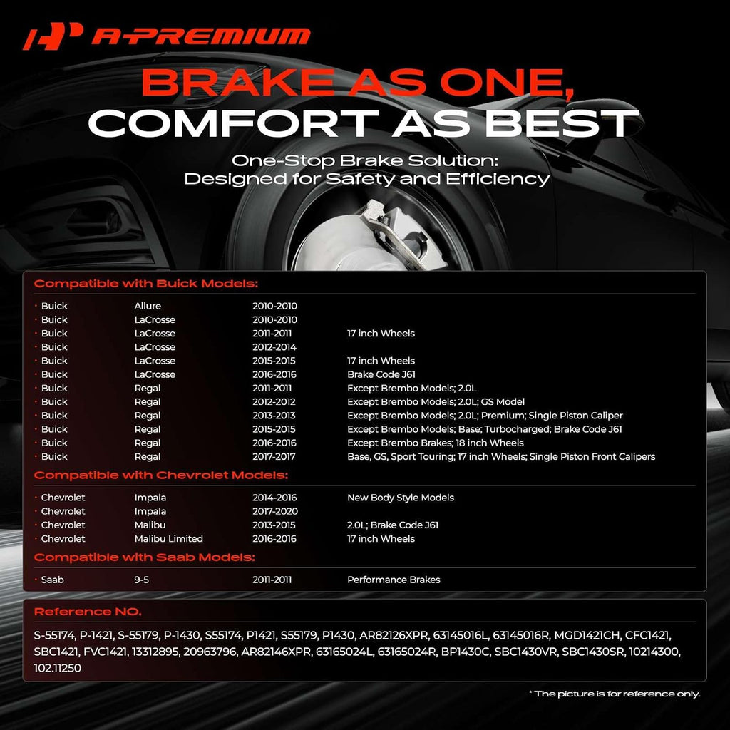 A-Premium Front and Rear Drilled and Slotted Disc Brake Rotors + Ceramic Pads Kit Compatible with Select Buick, Chevy and Saab Models - Allure, LaCrosse, Regal, Impala, Malibu, Malibu Limited, 9-5