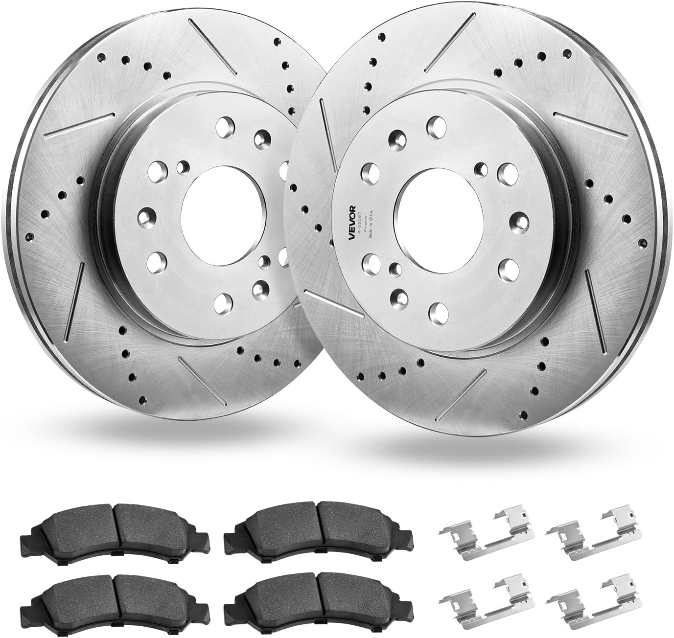 VEVOR Front Brake Kit Compatible with 2008-2016 Cadillac Escalade/Escalade ESV, 2017-2020 Cadillac Escalade/Escalade ESV (Models without Brembo Brake Package), Drilled & Slotted Brake Rotors Kit