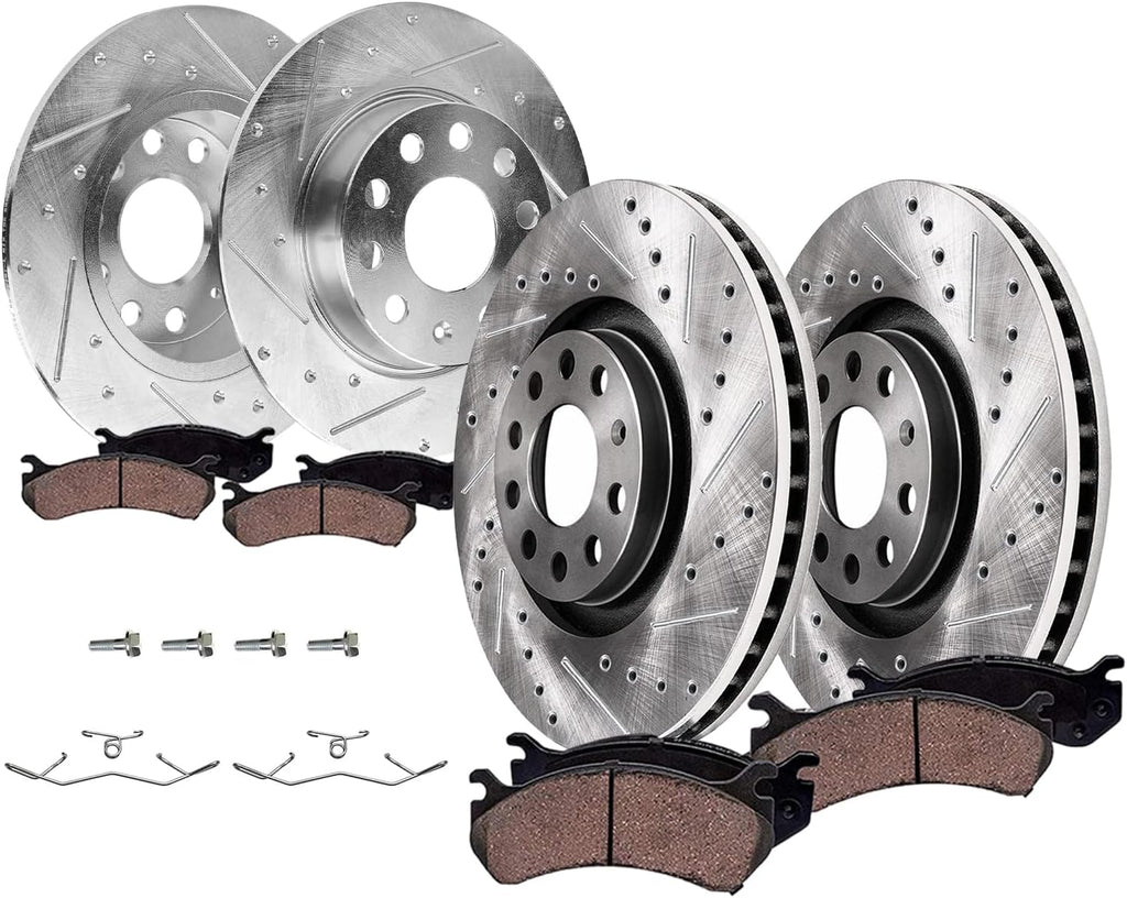 Detroit Axle - 1.4L Brake Kit for Volkswagen 2019 2020 Jetta 11.34 inch Front and 10.71 inch Rear Drilled Slotted Brake Rotors Ceramic Brakes Pads Replacement