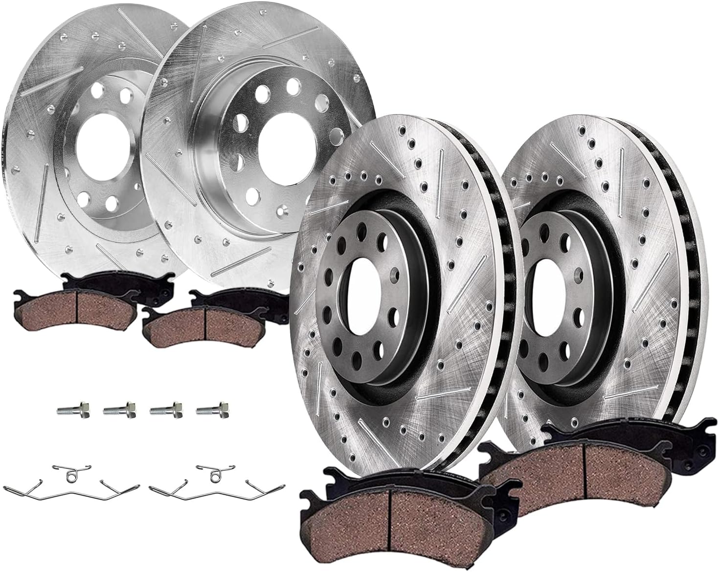 Detroit Axle - 1.4L Brake Kit for Volkswagen 2019 2020 Jetta 11.34 inch Front and 10.71 inch Rear Drilled Slotted Brake Rotors Ceramic Brakes Pads Replacement