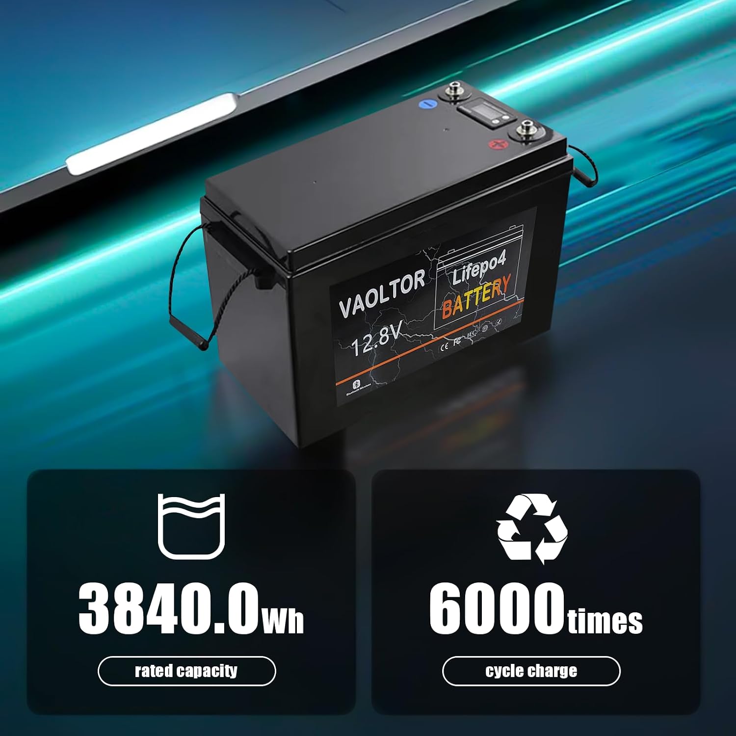 12V 300Ah LiFePO4 Lithium Battery, 6000-15000 Cycles, Built-in 200A BMS, 3840Wh LiFePO4 Battery, 10-year Lifespan for RV, Boat, Trolling motor, Lawn Mower, Camping, Off-Grid