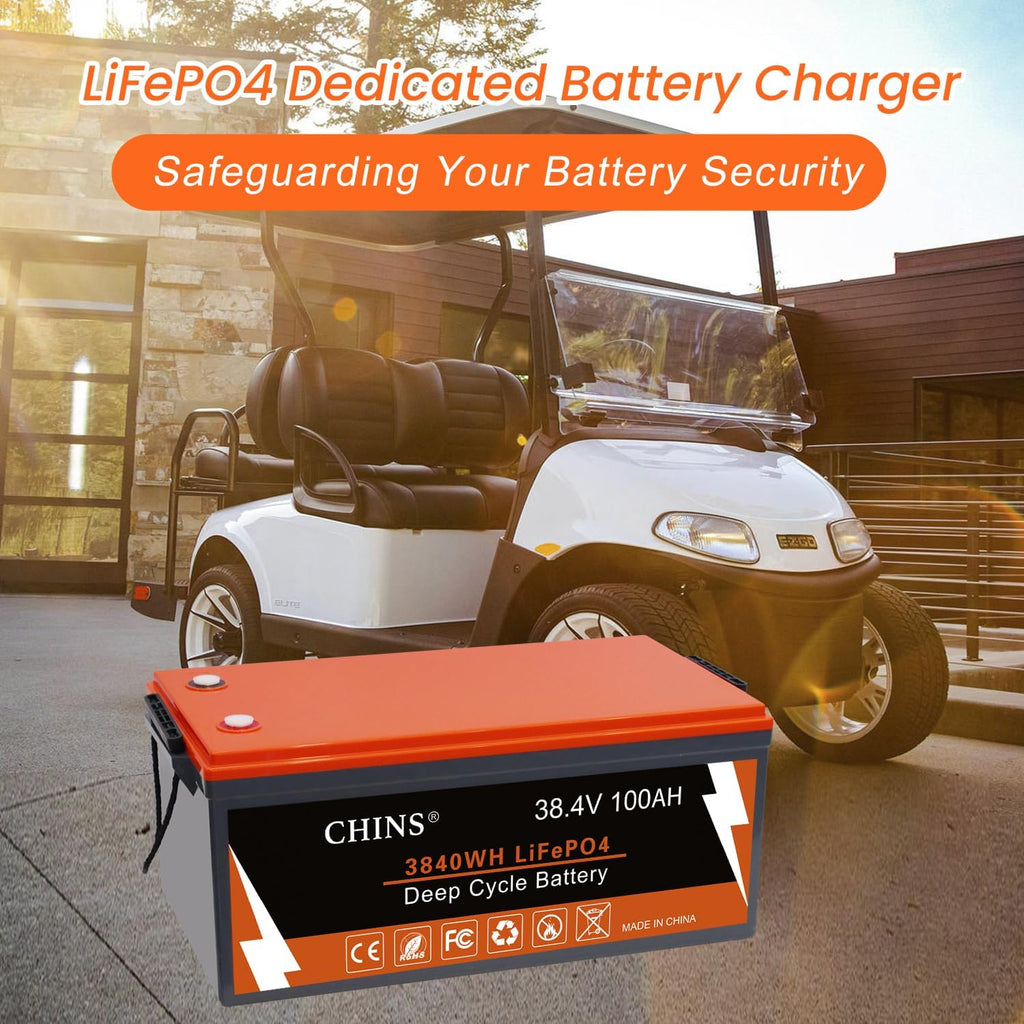 CHINS 36V 100Ah Lithium Golf Cart Battery, Includes 36V 25A Charger, Monitor, Built-in Bluetooth 200A BMS, 4000+ Cycles, 36 Volt Lithium Battery for Golf Cart