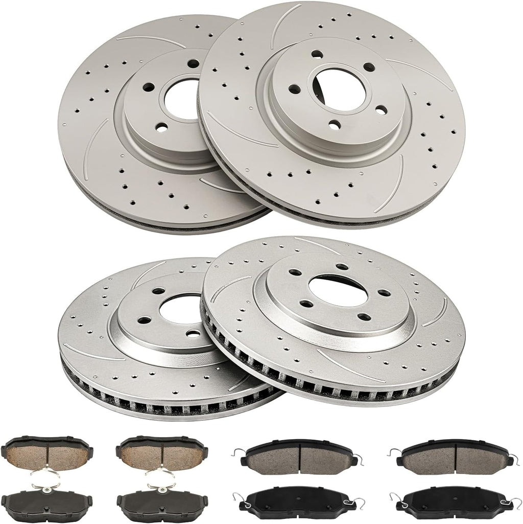 Torchbeam Front & Rear Brake Kit for Mustang Ford 2005 2006 2007 2008 2009 2010 4.6L,Drilled Slotted Brake Rotors and Pads Kits