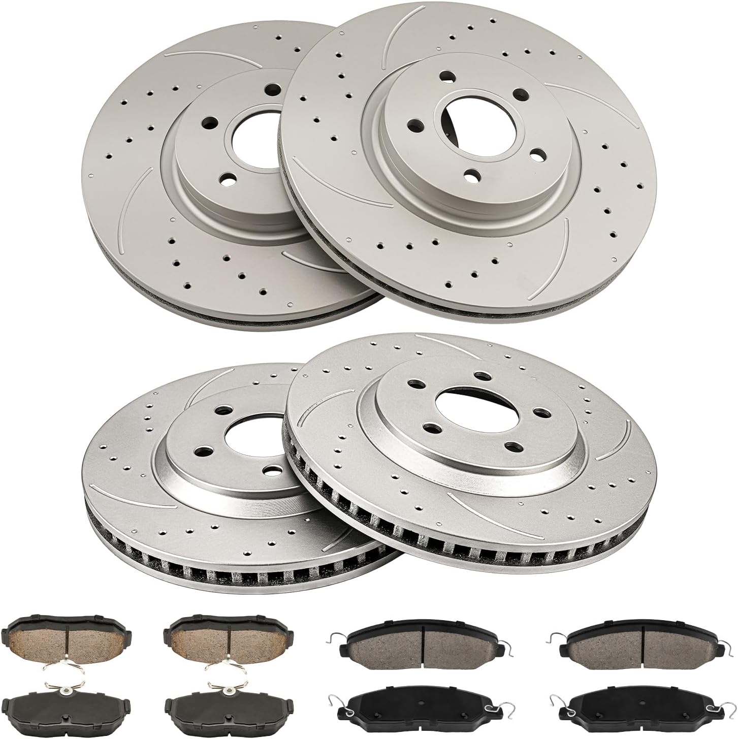 Torchbeam Front & Rear Brake Kit for Mustang Ford 2005 2006 2007 2008 2009 2010 4.6L,Drilled Slotted Brake Rotors and Pads Kits