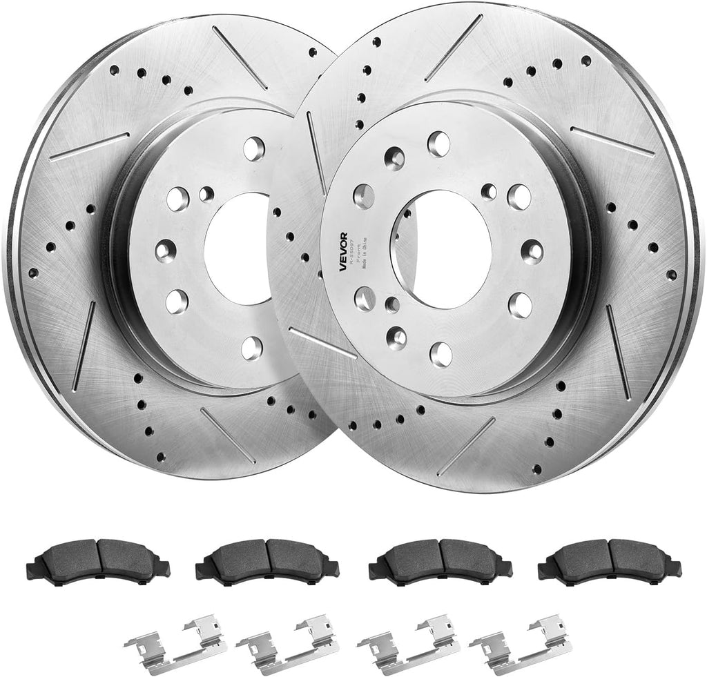 VEVOR Front Brake Kit Compatible with 2008-2016 Cadillac Escalade/Escalade ESV, 2017-2020 Cadillac Escalade/Escalade ESV (Models without Brembo Brake Package), Drilled & Slotted Brake Rotors Kit