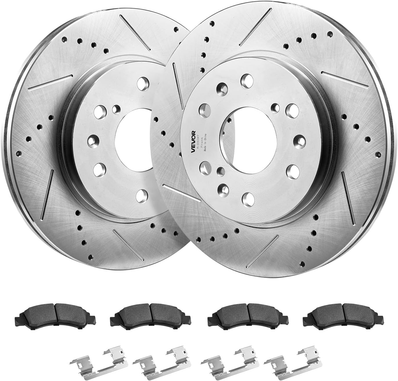 VEVOR Front Brake Kit Compatible with 2008-2016 Cadillac Escalade/Escalade ESV, 2017-2020 Cadillac Escalade/Escalade ESV (Models without Brembo Brake Package), Drilled & Slotted Brake Rotors Kit