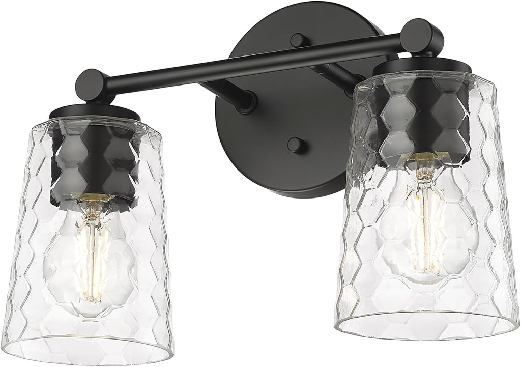 ML Lighting | Ashli Collection | 9232-MB | 2 Light Vanity in Matte Black Finish with Clear Honeycomb Glass Shade | Versatile Design That adds High-End Texture and Elegance to Your Bathroom