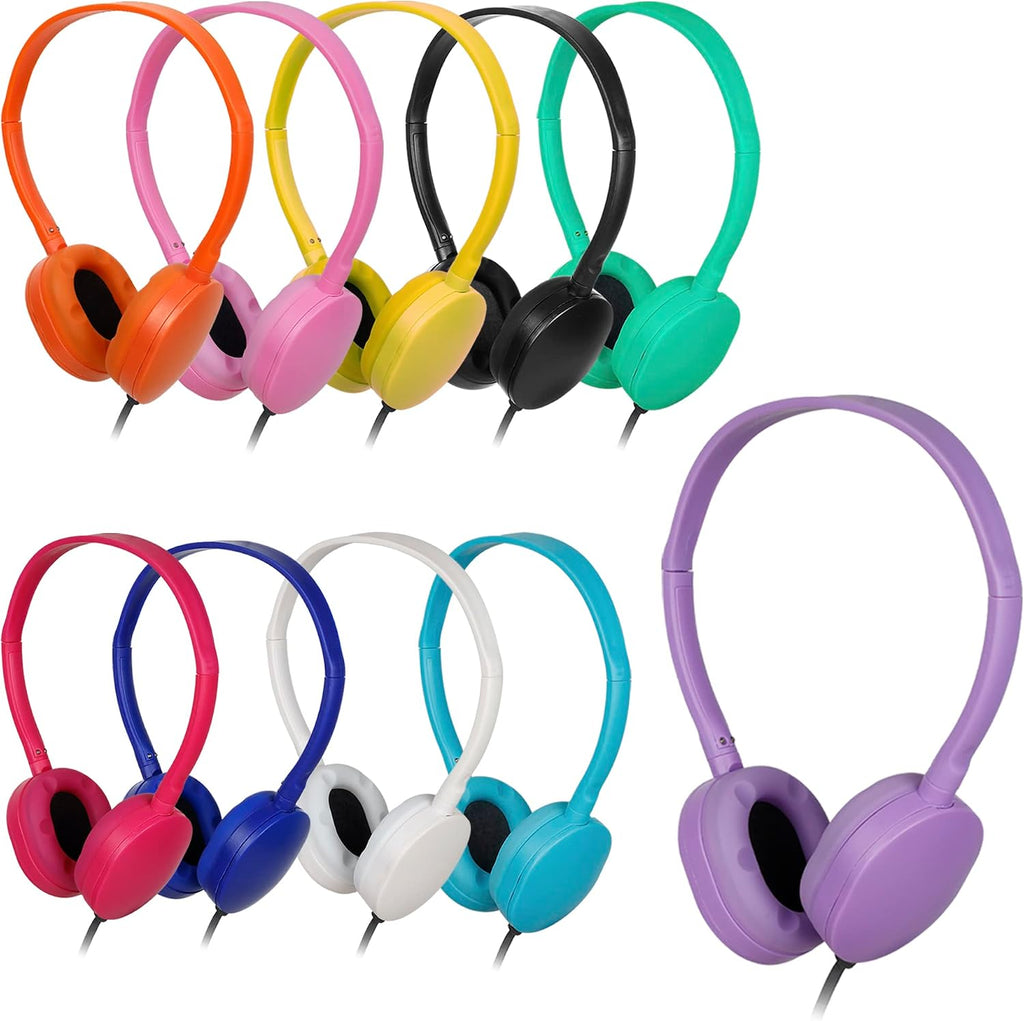 Classroom Kids Headphones Bulk 100 Pack Class Set of Headphones for Students Children Boys Girls Teen Adult,Group Learning, Computer Lab, Library, Online Lesson and Testing (10 Colors)
