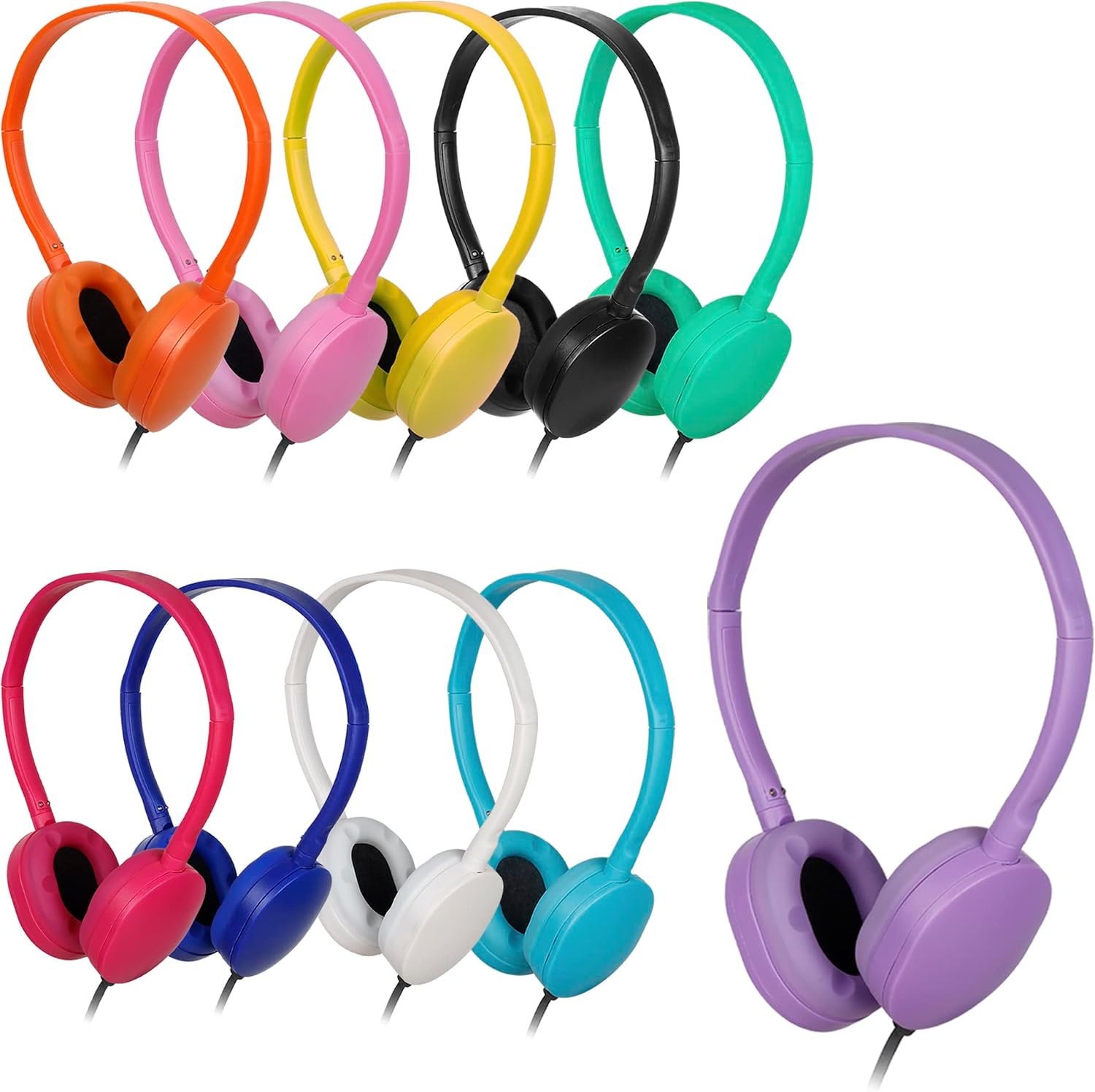 Classroom Kids Headphones Bulk 100 Pack Class Set of Headphones for Students Children Boys Girls Teen Adult,Group Learning, Computer Lab, Library, Online Lesson and Testing (10 Colors)