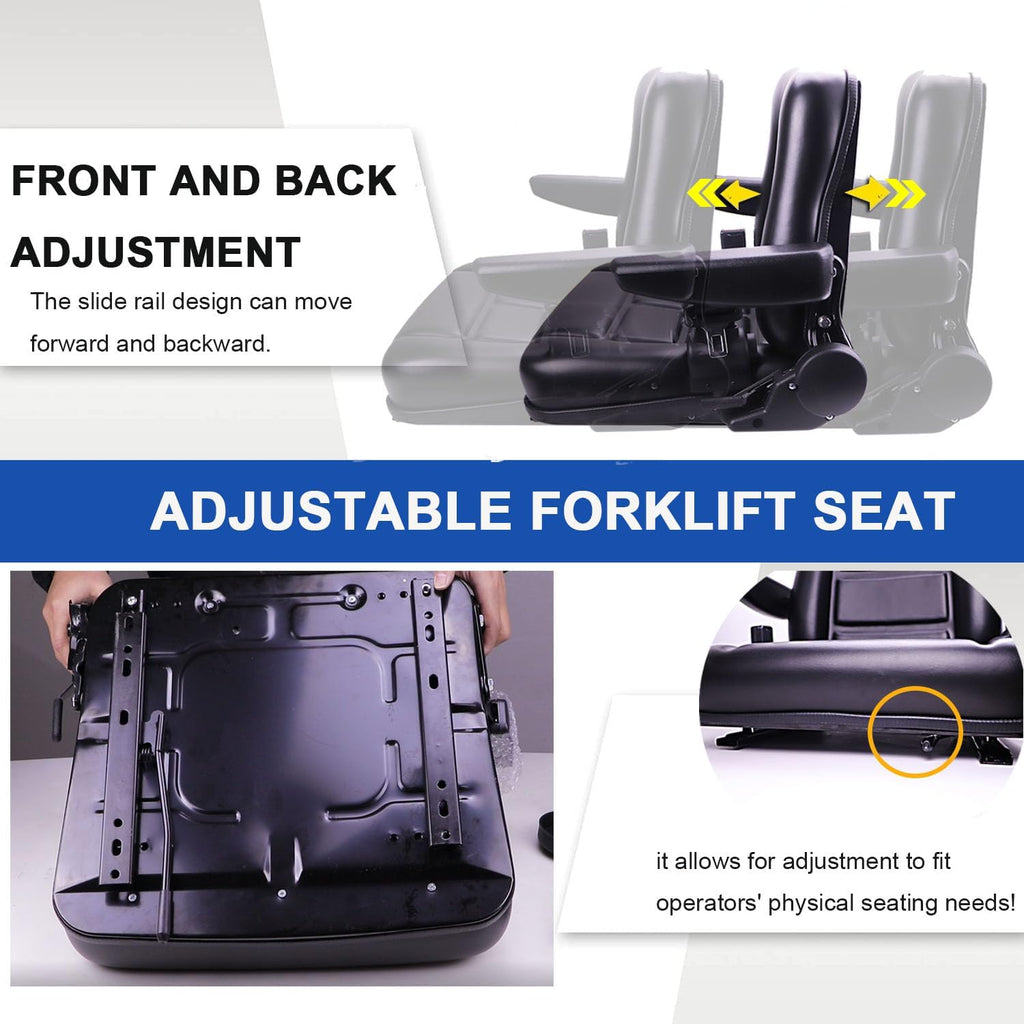 Universal Lawn Mower Seat Replacement Tractor & Forklift Seat with Adjustable Back/Slide Rail/Armrest/Seatbelt,Waterproof PVC Thickened Cushion Mower Seat Compatible with Ariens Snapper GTH Xmark
