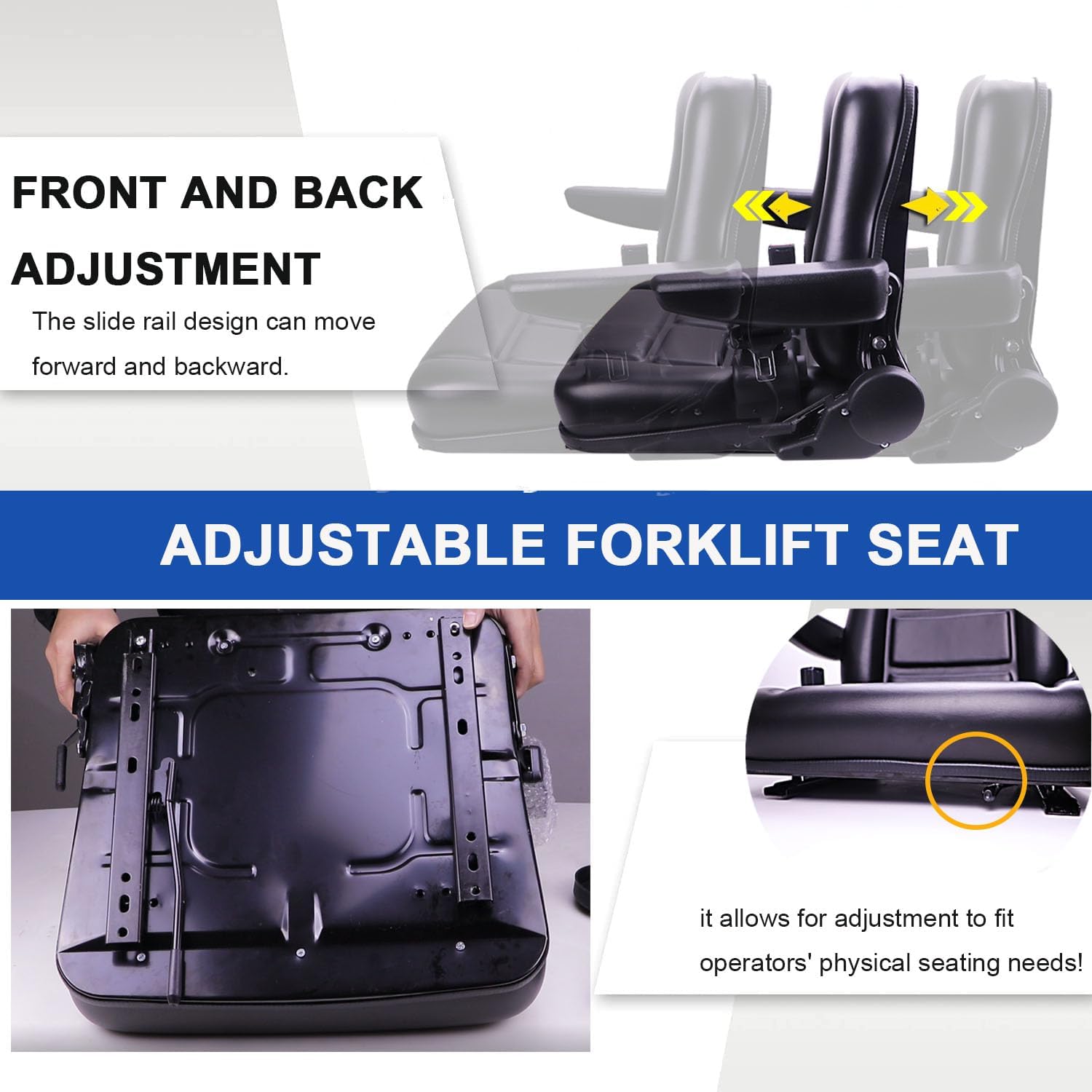 Universal Lawn Mower Seat Replacement Tractor & Forklift Seat with Adjustable Back/Slide Rail/Armrest/Seatbelt,Waterproof PVC Thickened Cushion Mower Seat Compatible with Ariens Snapper GTH Xmark
