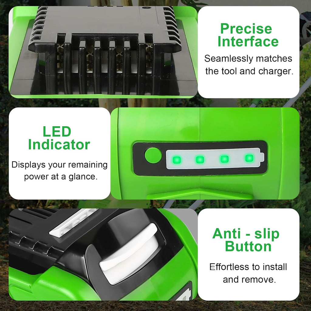 2-Pack 40V 4.0Ah Battery Replacement for Greenworks 40V Battery and Charger Kit (Dual-Port Charger with USB Port)，Compatible with Greenworks 40 Volt G-MAX Cordless Power Tools