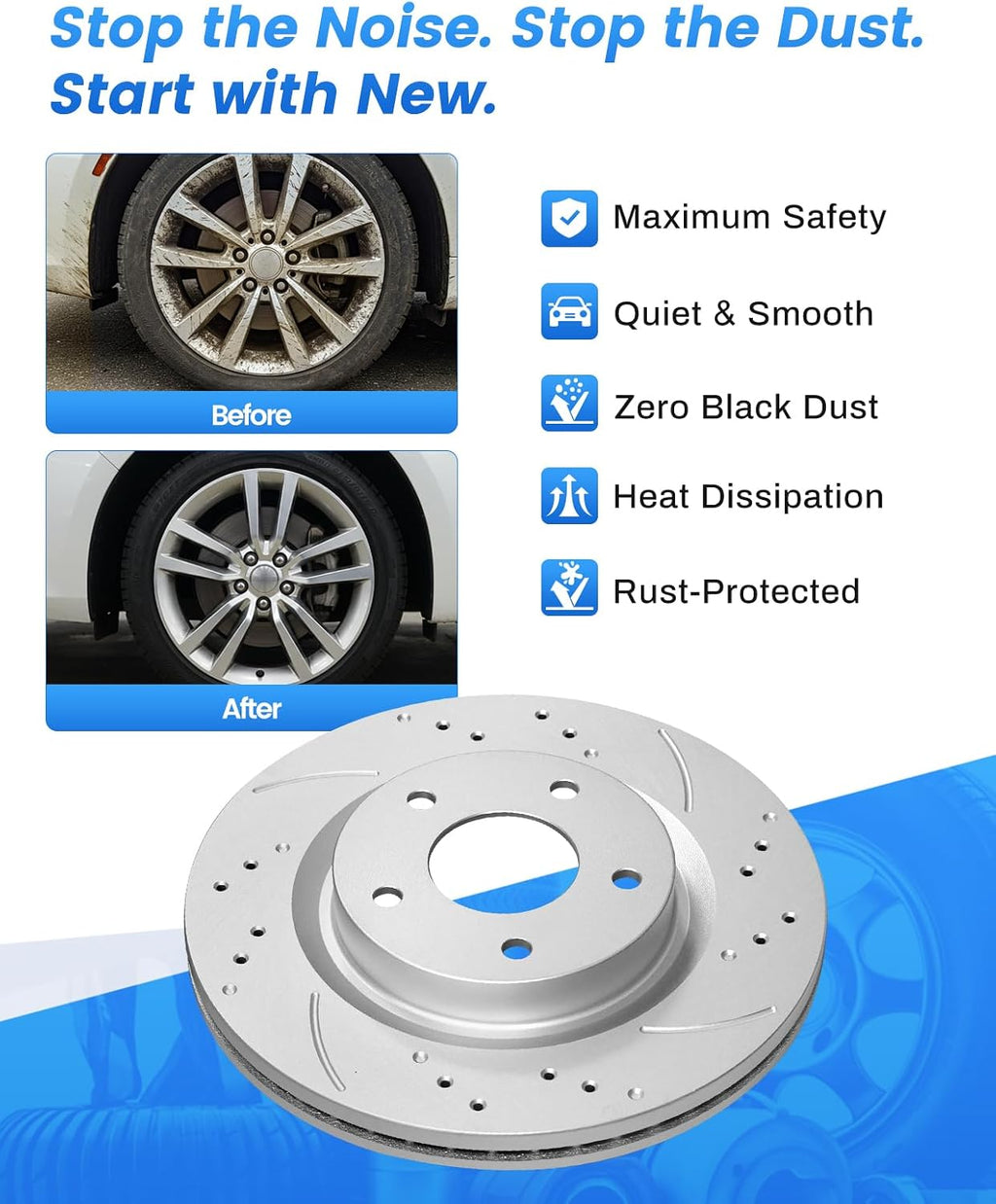 Rear Vented Brake Pads and Rotors Kit Compatible with 2006-2014 Dodge Charger, 2009-2014 Dodge Challenger, 2005-2008 Dodge Magnum| 320mm(12.6in)| Anti-Rust Geomet Coated | Rear Brake Rotors Kit