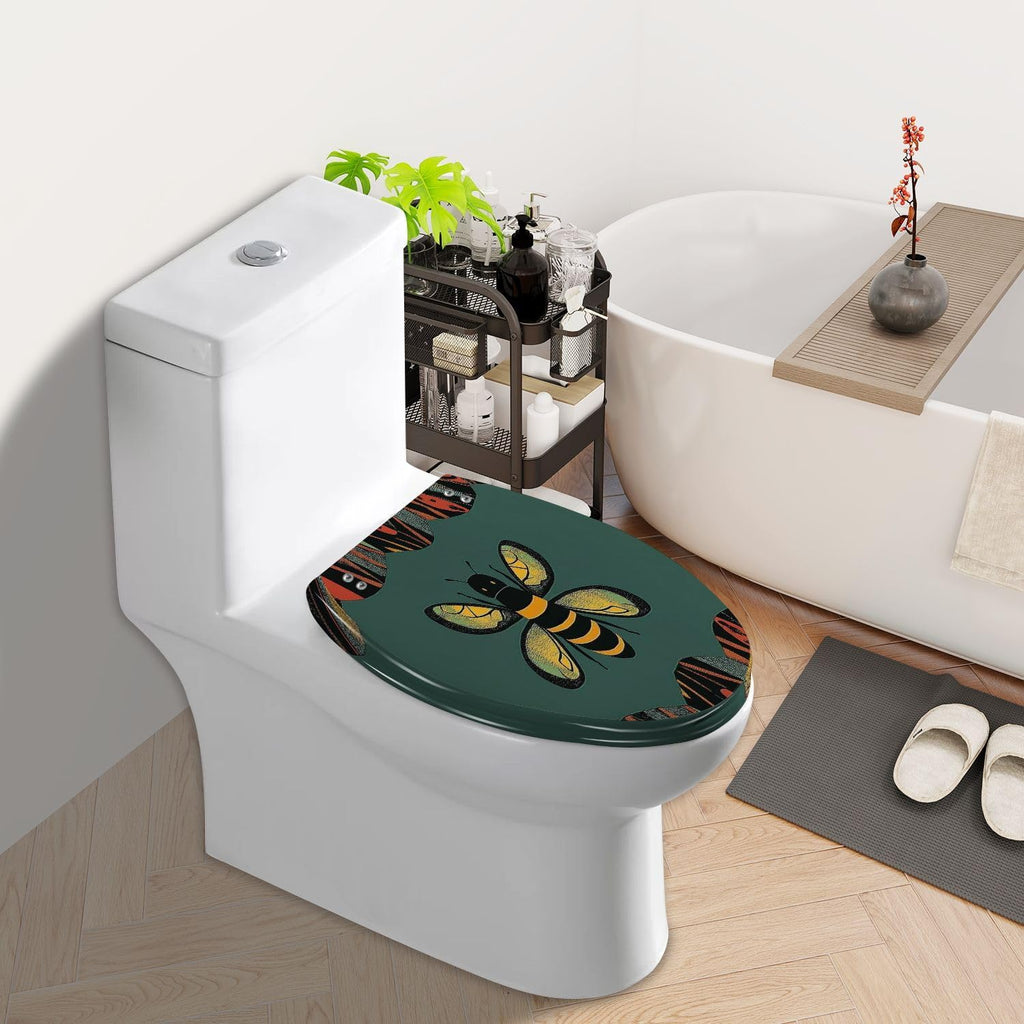Elongated Toilet Seat honeybee abstracts designs geometric shapes black red Resin Toilet Seat Slow Quiet Close with Quick-Release Hinges Toilet Seat with Cover Easy to Clean Install