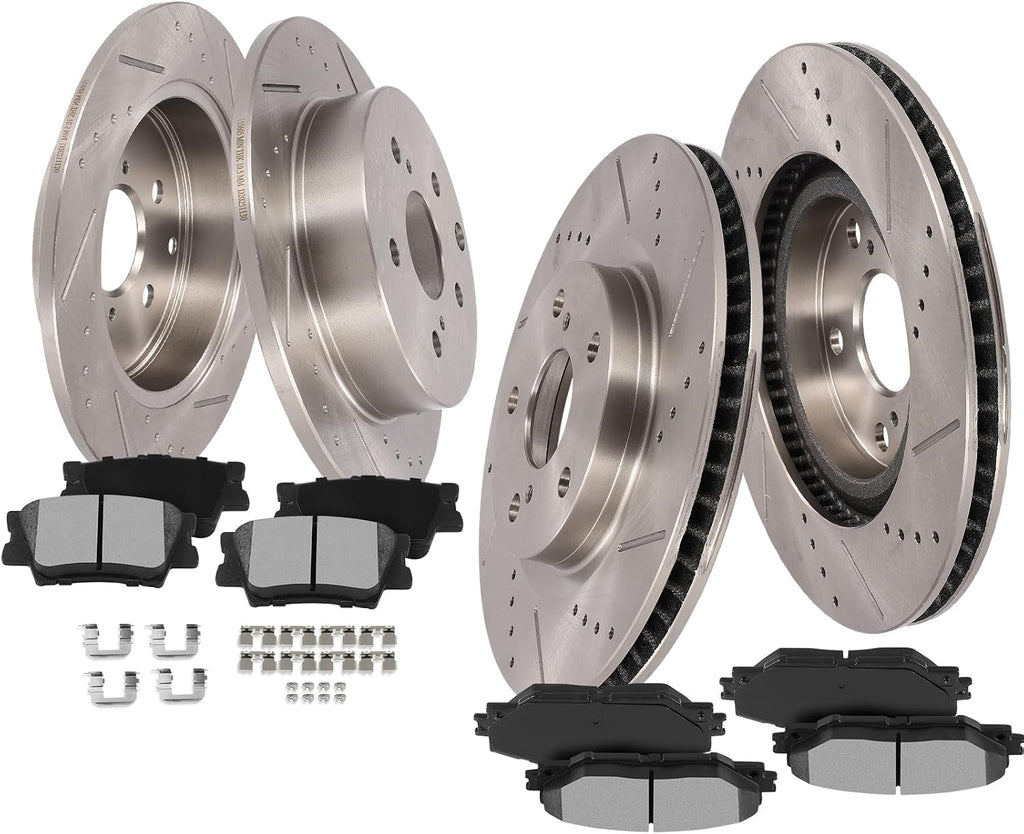 SCITOO Brake Kits For Toyota For RAV4 2006-2018 Front Rear Drilled & Slotted Disc Brakes Rotors and Ceramic Brakes Pads Replacement:31434;31443;D1211-8331;D1212-9312