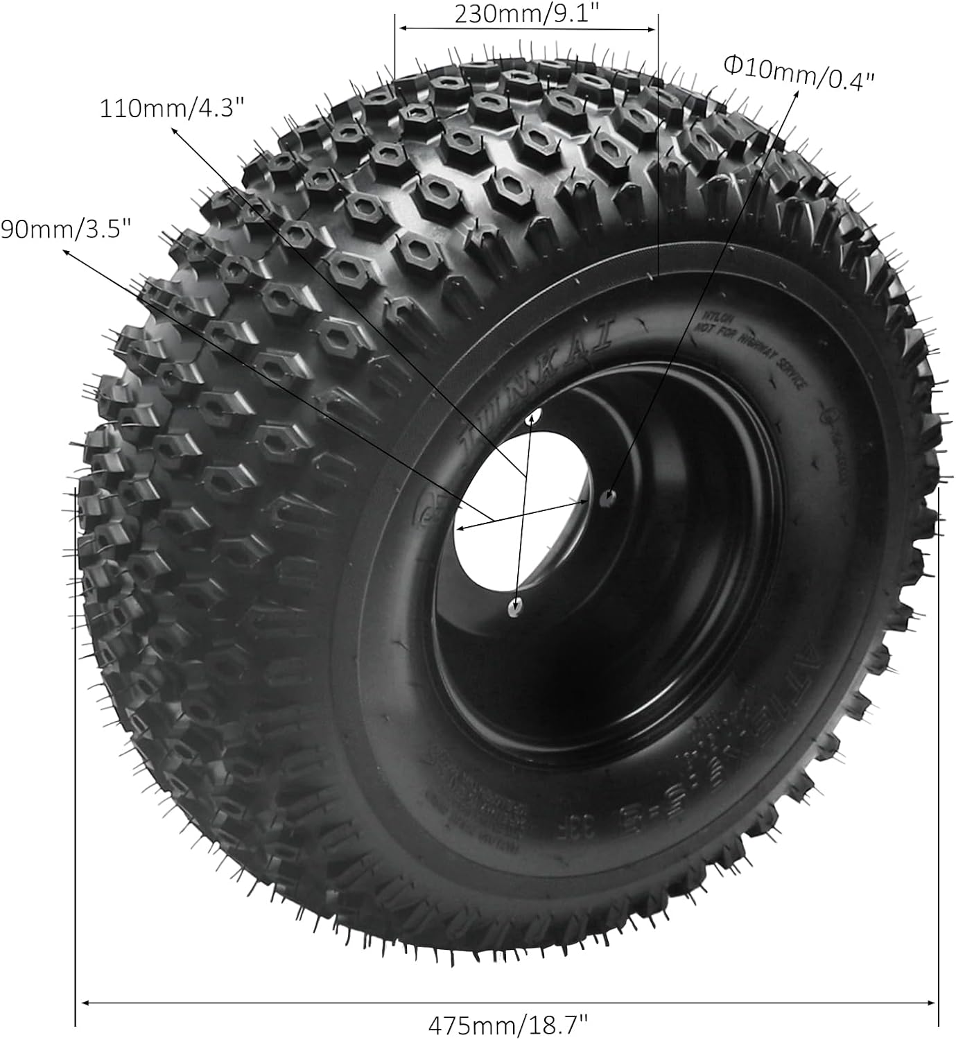 2Pcs 18x9.50-8 Tires & Wheels Rims Set, 4 Lug 110mm Bolt Pattern - Compatible with ATV, UTV, Quad, Riding Lawn Mower, Tractor, Zero Turn Mower, Lawn Tractor