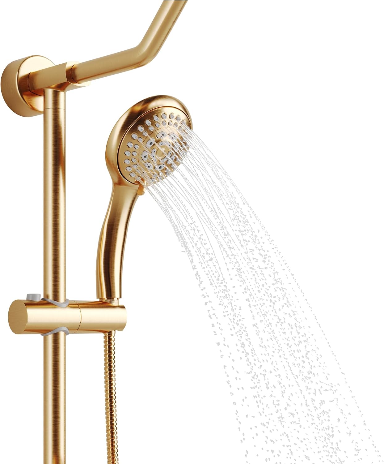 PULSE ShowerSpas Kauai III Brushed Gold Rain Shower Head with Handheld Spray - 2.5 GPM, 8' Showerhead, 5-Function HandShower, Adjustable Slide Bar - Shower Heads with Handheld Spray Combo