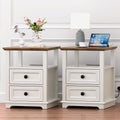 REDAYFUR 18' Wide End Table with Fast Charging Station Set of 2, 18' Wide Sofa End Table with Drawers,Storage Rustic Wood Storage Cabinet,Sofa Table for Living Room,White