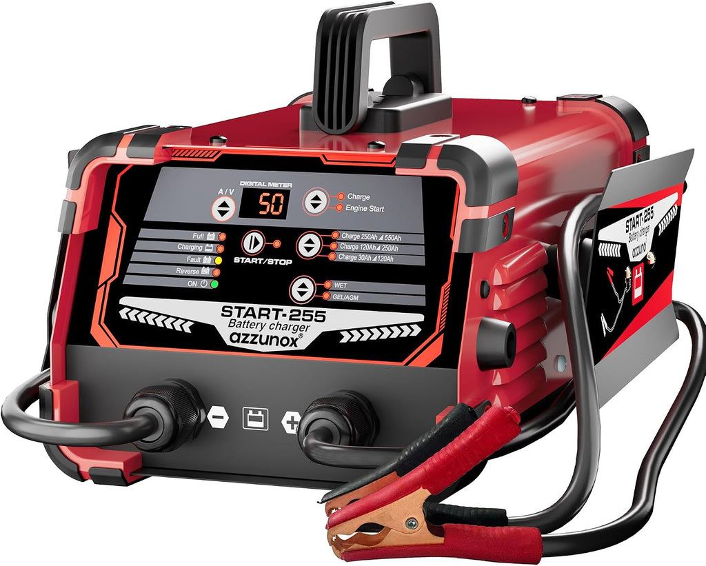 12V 24V Car Battery Charger & Engine Starter, Up to 50A Automatic Battery Maintainer, 250 Cranking Amps, Jump Starter & Smart Trickle Charger
