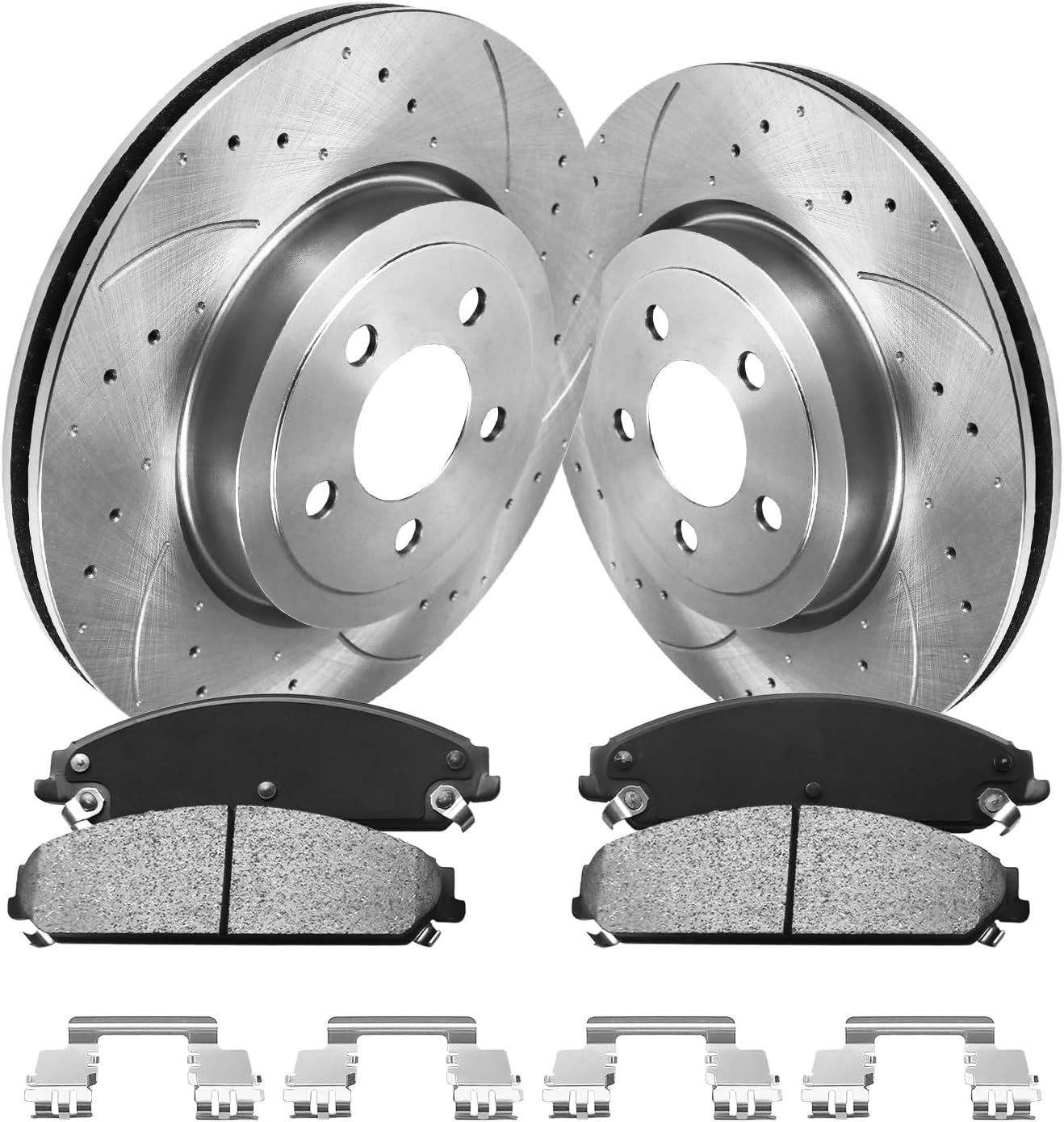Brake Pads And Rotors Kit Compatible With 2006-2023 Dodge Charger, AWD 345mm(13.6in) Front Rotor, 53023 D1058-7965 Automotive Replacement Brake Kits Drilled And Slotted Rotors