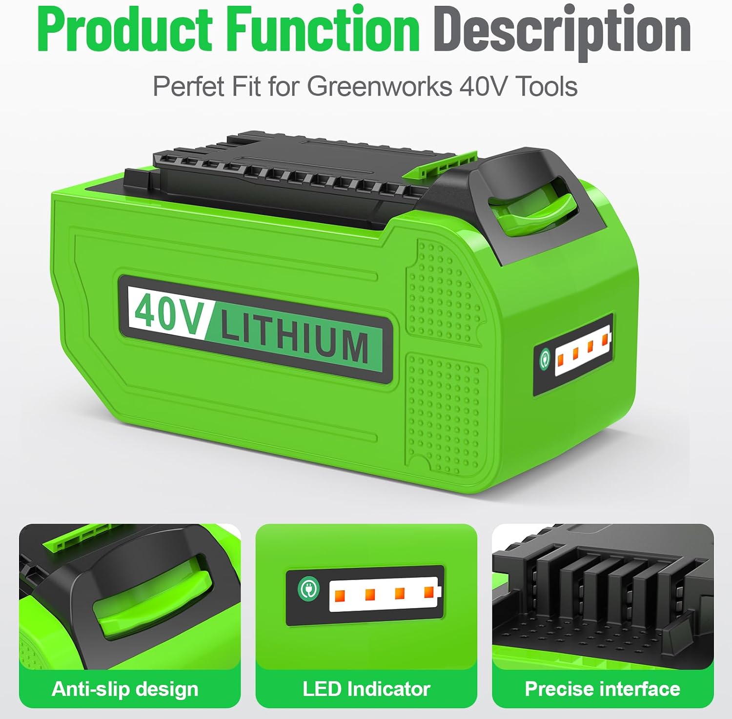 Replacement Battery and Charger for Greenworks 40V Battery Compatible with GreenWorks G-MAX 6.0Ah 40V Power Tools 29462 29252 20202 22262 25312 25322 20642 22272 27062 21242 (2pack+Charger)
