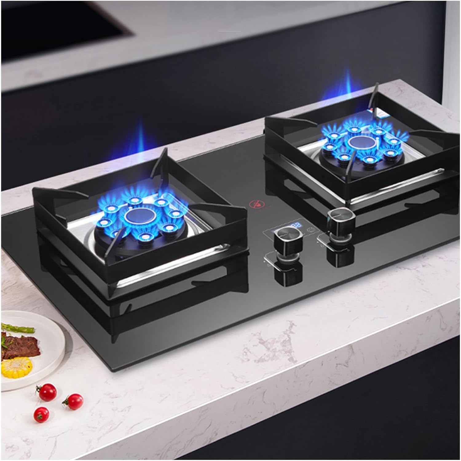 Tabletop/built-in Gas Stove,17760 BTU LPG/NG Tempered Glass Gas Cooktop 2 Burners,Flameout Protection,Suitable for Home and Commercial Use (Size : NG)