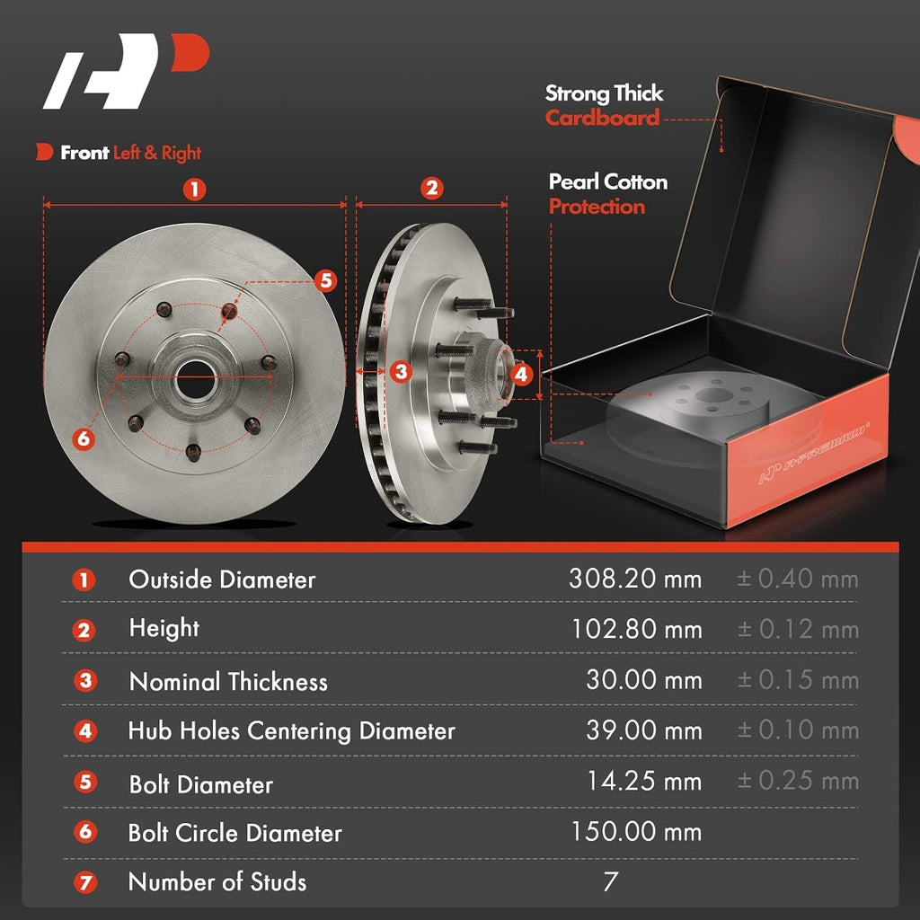 A-Premium Front Vented and Rear Solid Disc Brake Rotors + Ceramic Pads Kit Compatible with Select Ford Models - F-150 2000-2003, F-250 1997-1999, F-150 Heritage 2004-2004, 12-PC Set
